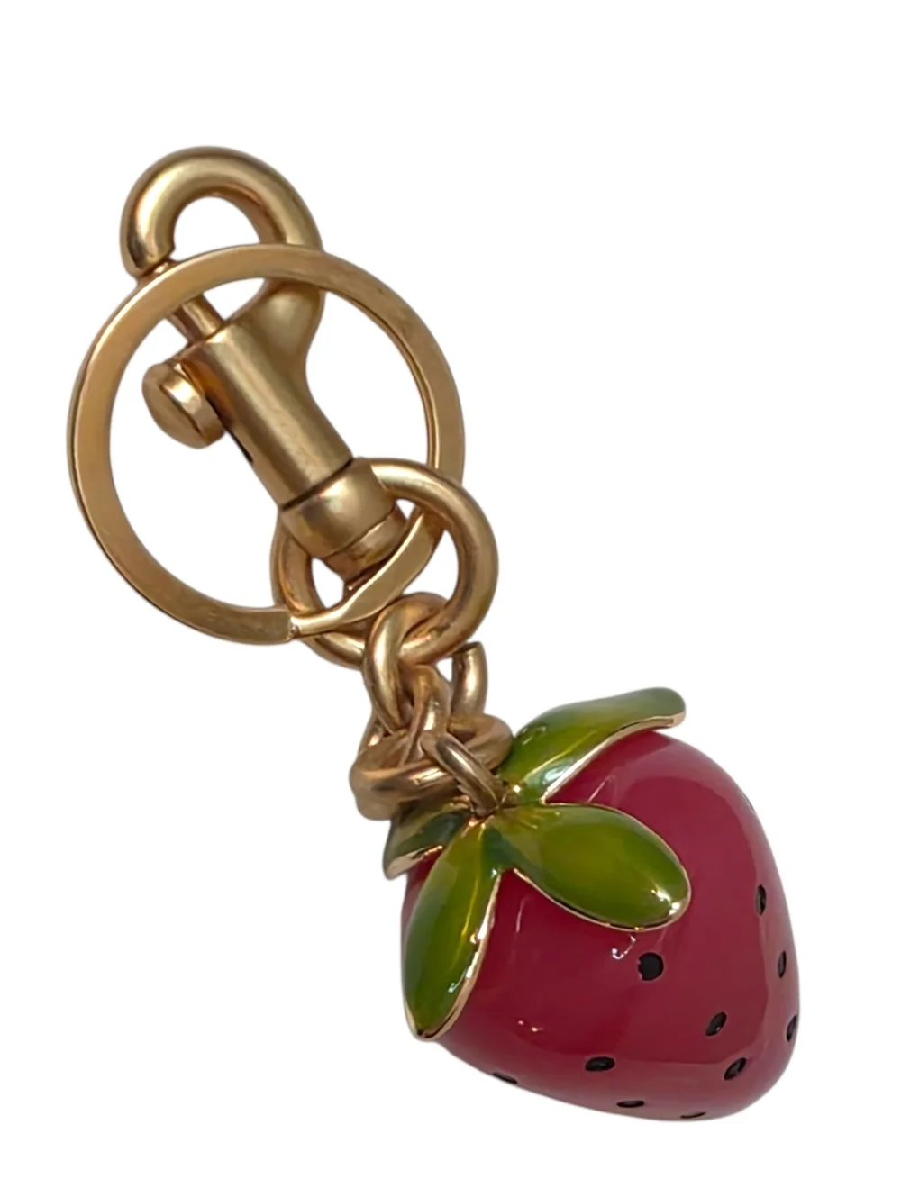 Gold-tone Strawberry Charm Keychain - Pink Strawberry Accent